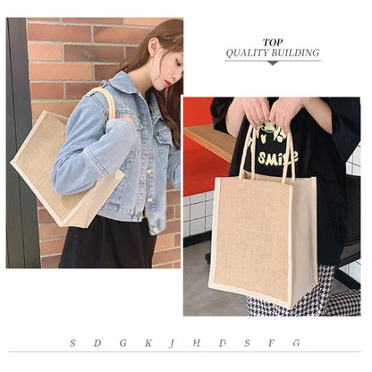 Jute Tote Bags Burlap Handbag Reusable Beach Shopping Grocery Bag with Handle