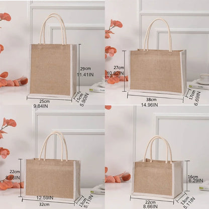 Jute Tote Bags Burlap Handbag Reusable Beach Shopping Grocery Bag with Handle