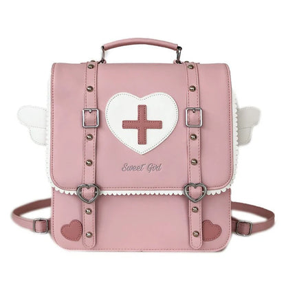 KAWAI Japan Style Lolita Backpack Girl Students Artificial Leather Briefcase Angel Wings Bookbag HandBags