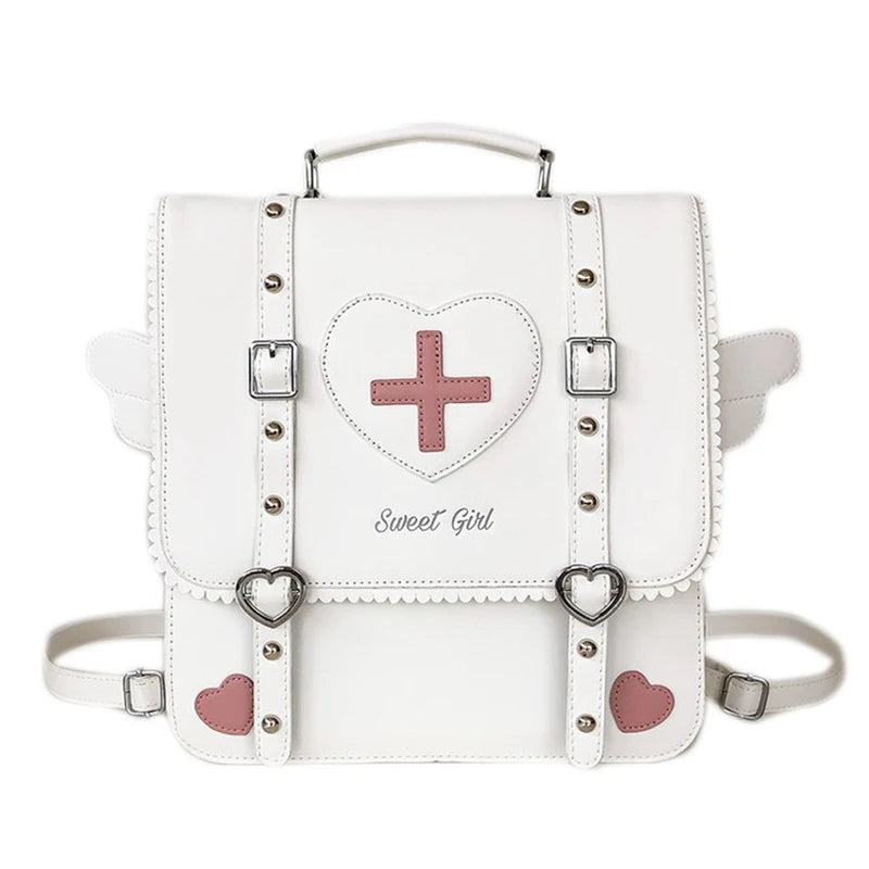 KAWAI Japan Style Lolita Backpack Girl Students Artificial Leather Briefcase Angel Wings Bookbag HandBags