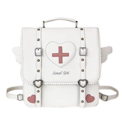 KAWAI Japan Style Lolita Backpack Girl Students Artificial Leather Briefcase Angel Wings Bookbag HandBags