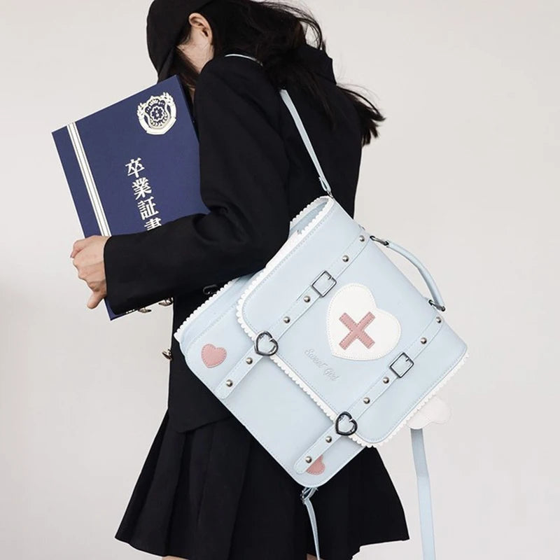 KAWAI Japan Style Lolita Backpack Girl Students Artificial Leather Briefcase Angel Wings Bookbag HandBags
