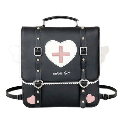KAWAI Japan Style Lolita Backpack Girl Students Artificial Leather Briefcase Angel Wings Bookbag HandBags
