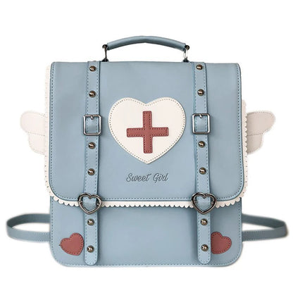 KAWAI Japan Style Lolita Backpack Girl Students Artificial Leather Briefcase Angel Wings Bookbag HandBags
