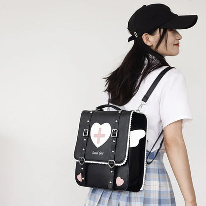 KAWAI Japan Style Lolita Backpack Girl Students Artificial Leather Briefcase Angel Wings Bookbag HandBags