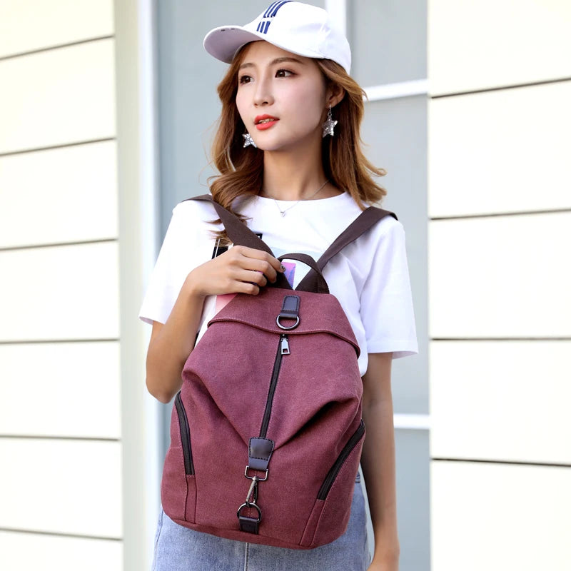 KMFFLY Brand Women Canvas Backpack Preppy Style School Lady Girl Student School Laptop Bag Top Quality Canvas Mochila Bolsas2024