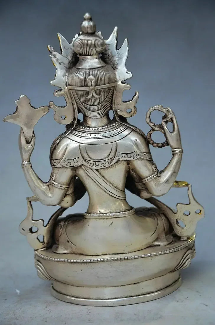 Karya Tangan Emas Perak Tibet Tiongkok Indah Ukiran Patung Buddha Tibet RT