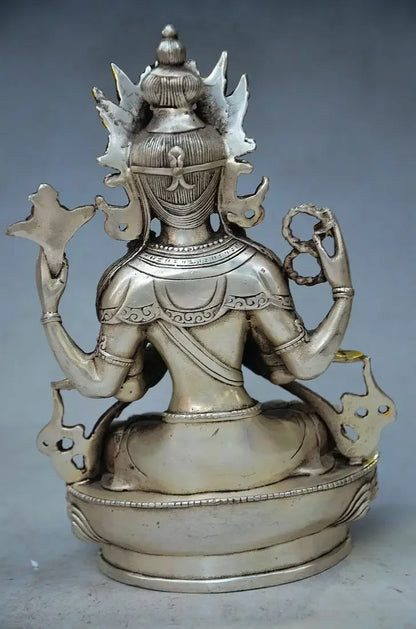 Karya Tangan Emas Perak Tibet Tiongkok Indah Ukiran Patung Buddha Tibet RT