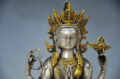 Karya Tangan Emas Perak Tibet Tiongkok Indah Ukiran Patung Buddha Tibet RT