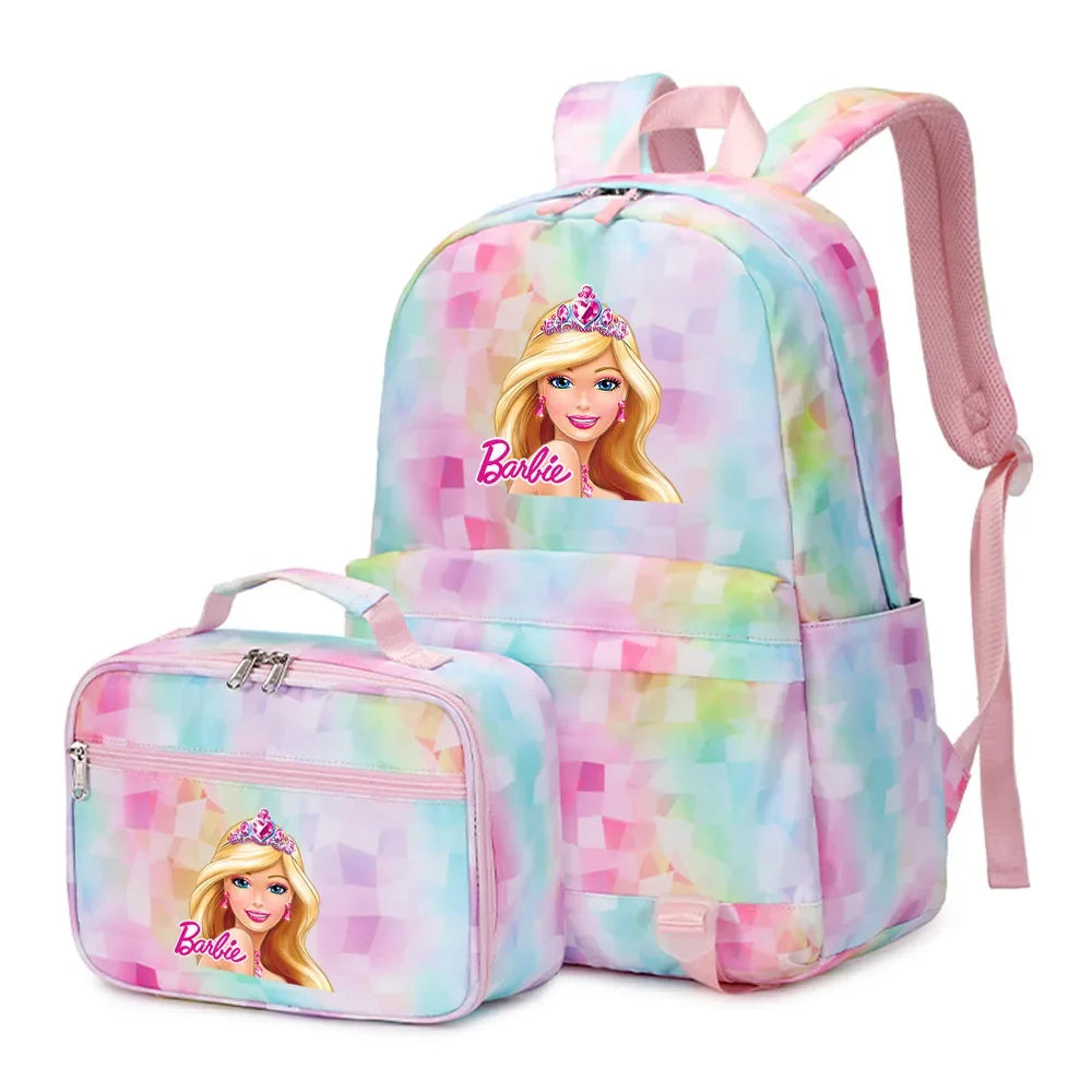 Kawaii Barbie Girls Boys Kids 2 pcs Backpack with Lunch Bag Rucksack Casual School Bags for Student Teenagers Women Sets