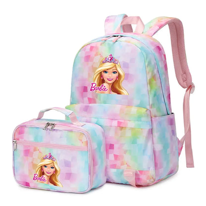Kawaii Barbie Girls Boys Kids 2 pcs Backpack with Lunch Bag Rucksack Casual School Bags for Student Teenagers Women Sets