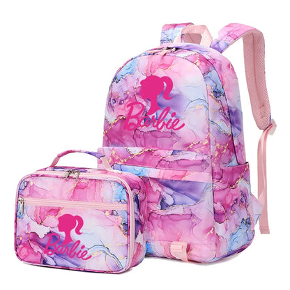 Kawaii Barbie Girls Boys Kids 2 pcs Backpack with Lunch Bag Rucksack Casual School Bags for Student Teenagers Women Sets