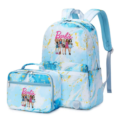 Kawaii Barbie Girls Boys Kids 2 pcs Backpack with Lunch Bag Rucksack Casual School Bags for Student Teenagers Women Sets