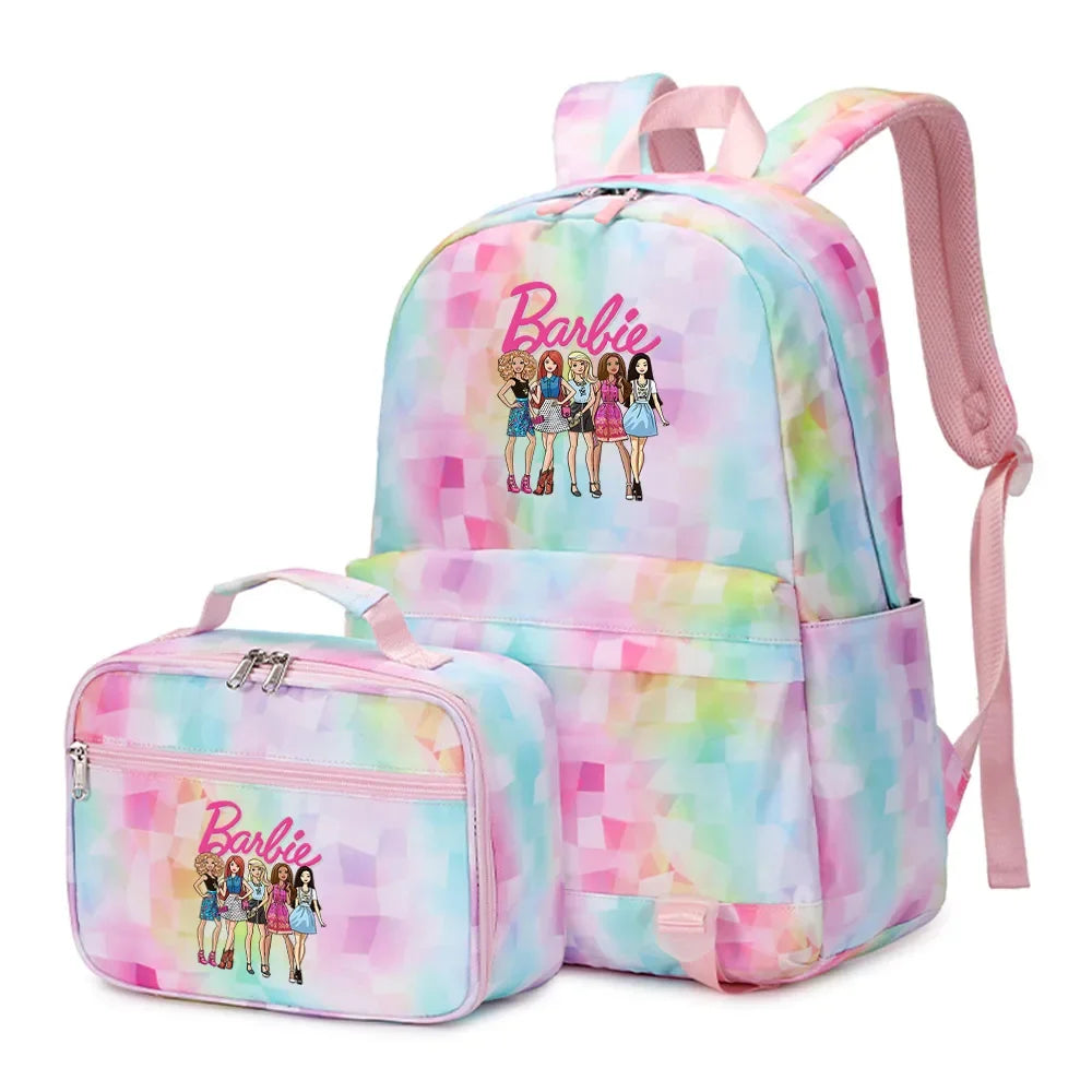 Kawaii Barbie Girls Boys Kids 2 pcs Backpack with Lunch Bag Rucksack Casual School Bags for Student Teenagers Women Sets