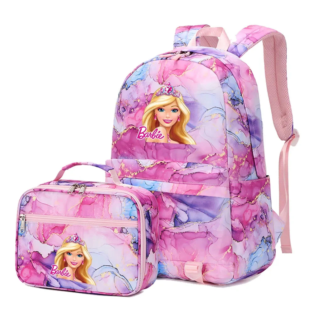 Kawaii Barbie Girls Boys Kids 2 pcs Backpack with Lunch Bag Rucksack Casual School Bags for Student Teenagers Women Sets