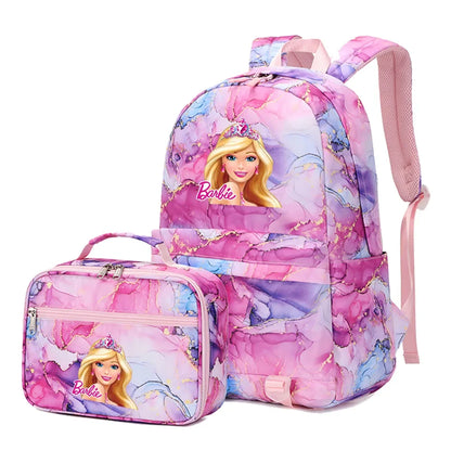 Kawaii Barbie Girls Boys Kids 2 pcs Backpack with Lunch Bag Rucksack Casual School Bags for Student Teenagers Women Sets