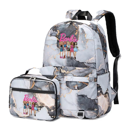 Kawaii Barbie Girls Boys Kids 2 pcs Backpack with Lunch Bag Rucksack Casual School Bags for Student Teenagers Women Sets