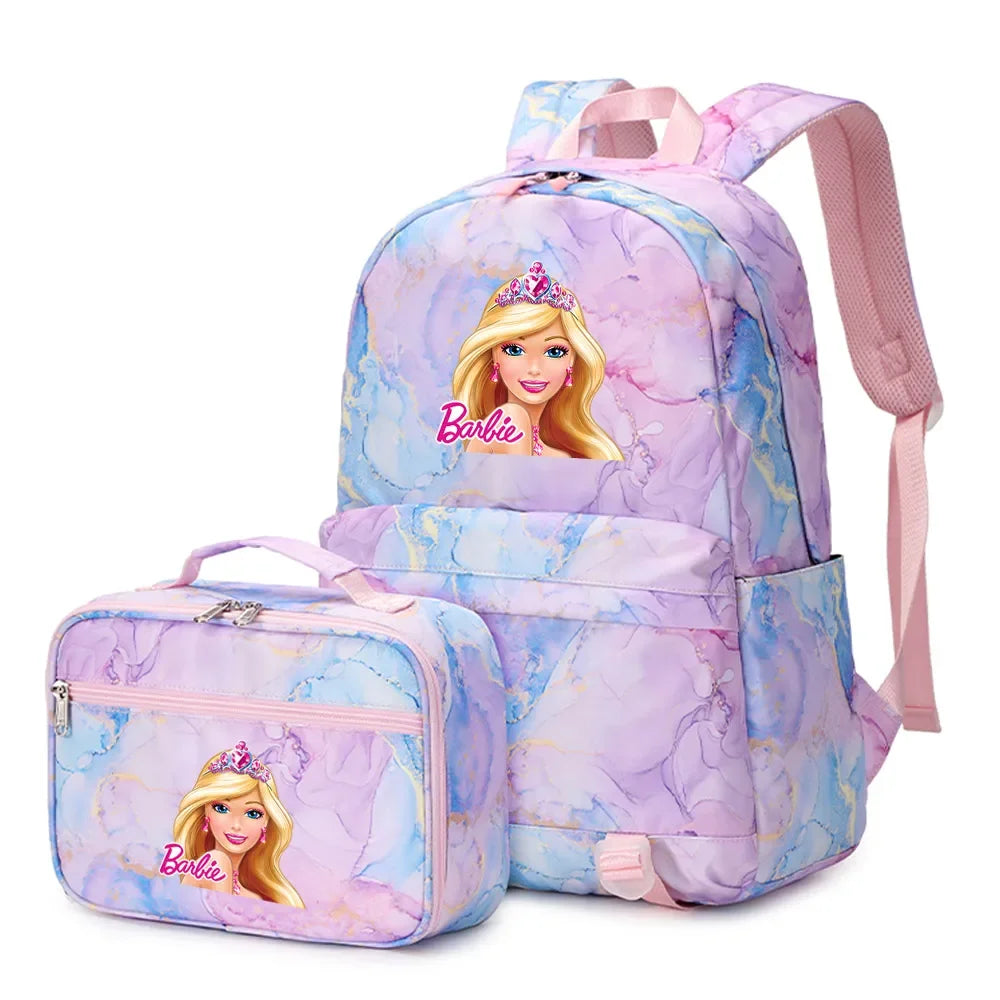 Kawaii Barbie Girls Boys Kids 2 pcs Backpack with Lunch Bag Rucksack Casual School Bags for Student Teenagers Women Sets