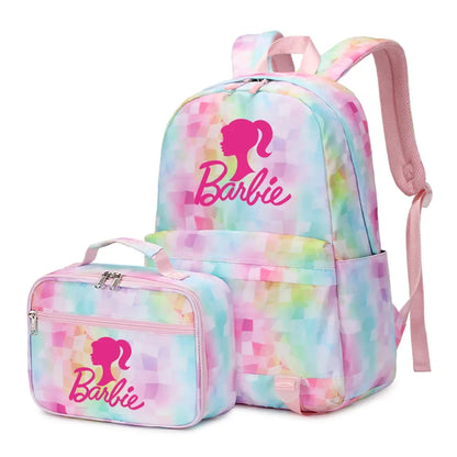 Kawaii Barbie Girls Boys Kids 2 pcs Backpack with Lunch Bag Rucksack Casual School Bags for Student Teenagers Women Sets