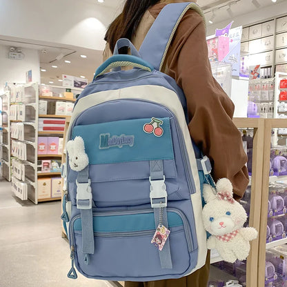 Kawaii Fashion Badge Girl Travel Teenage College Backpack Female Nylon Leisure Backpack Ladies Cute Book Women Laptop School Bag