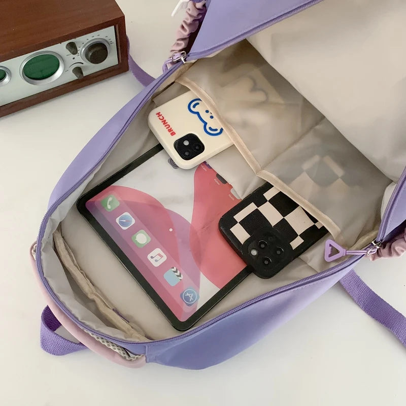 Kawaii Fashion Badge Girl Travel Teenage College Backpack Female Nylon Leisure Backpack Ladies Cute Book Women Laptop School Bag