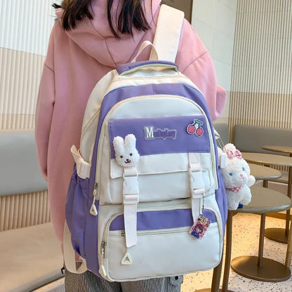 Kawaii Fashion Badge Girl Travel Teenage College Backpack Female Nylon Leisure Backpack Ladies Cute Book Women Laptop School Bag