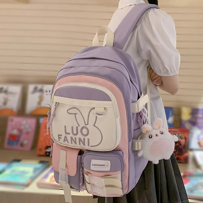 Kawaii Girl Waterproof Travel Embroidery Book Backpack Female Laptop Student Lady College Backpack Fashion Women Cute School Bag