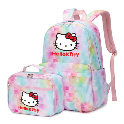 Kawaii Hello Kitty Girls Boys Kids 2 pcs Backpack with Lunch Bag Rucksack Casual School Bags for Student Teenagers Women Sets