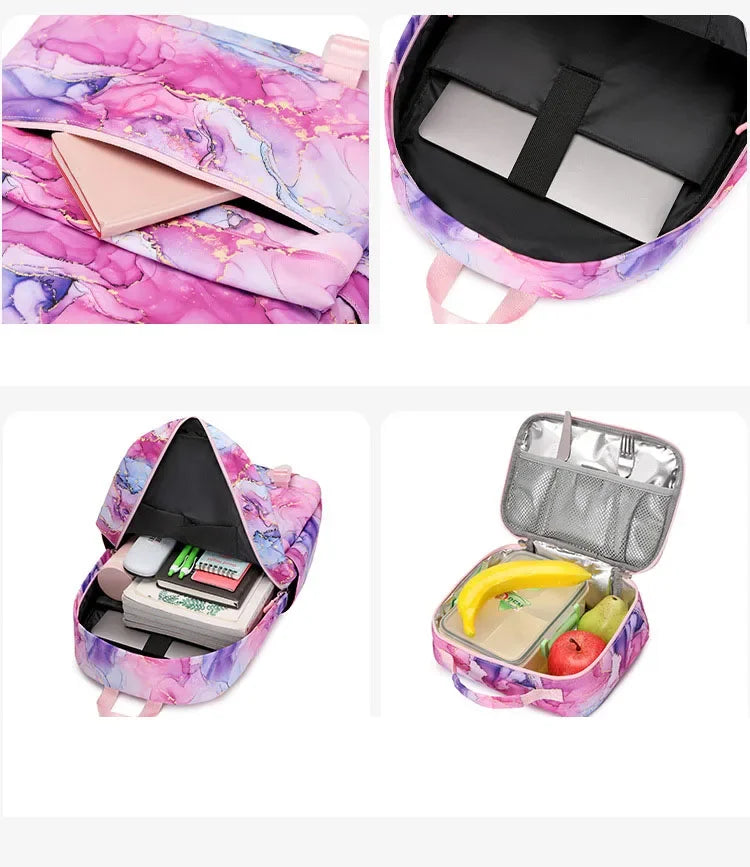 Kawaii Hello Kitty Girls Boys Kids 2 pcs Backpack with Lunch Bag Rucksack Casual School Bags for Student Teenagers Women Sets