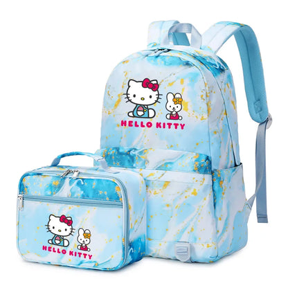 Kawaii Hello Kitty Girls Boys Kids 2 pcs Backpack with Lunch Bag Rucksack Casual School Bags for Student Teenagers Women Sets