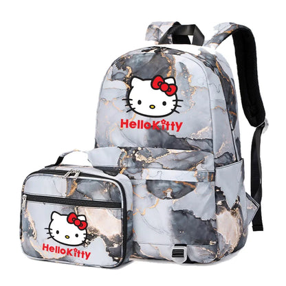 Kawaii Hello Kitty Girls Boys Kids 2 pcs Backpack with Lunch Bag Rucksack Casual School Bags for Student Teenagers Women Sets