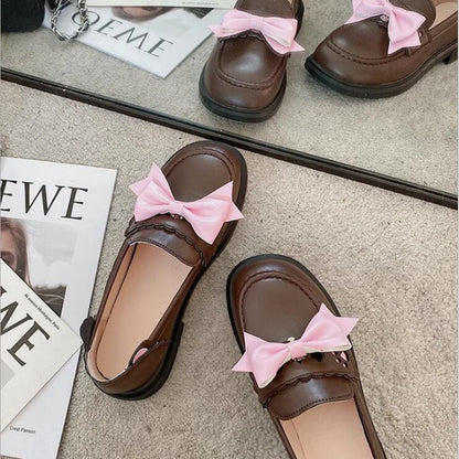 Kawaii Japan Style Bear ears Shoes Girl Student JK Shoes Low heels Female Round Toe Butterfly knot Loafers Casual Shoes