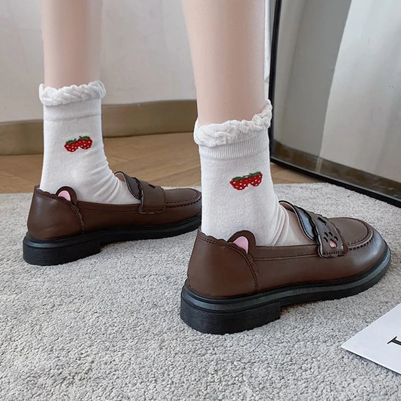Kawaii Japan Style Bear ears Shoes Girl Student JK Shoes Low heels Female Round Toe Butterfly knot Loafers Casual Shoes