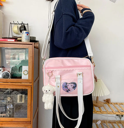 Kawaii Japan Style  JK Lolita Bags Students  Bag PU Leather Girl Briefcase Bookbag Travel Messenger Bags Shoulder Bags