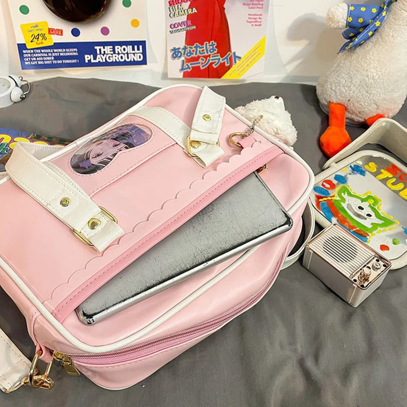 Kawaii Japan Style  JK Lolita Bags Students  Bag PU Leather Girl Briefcase Bookbag Travel Messenger Bags Shoulder Bags