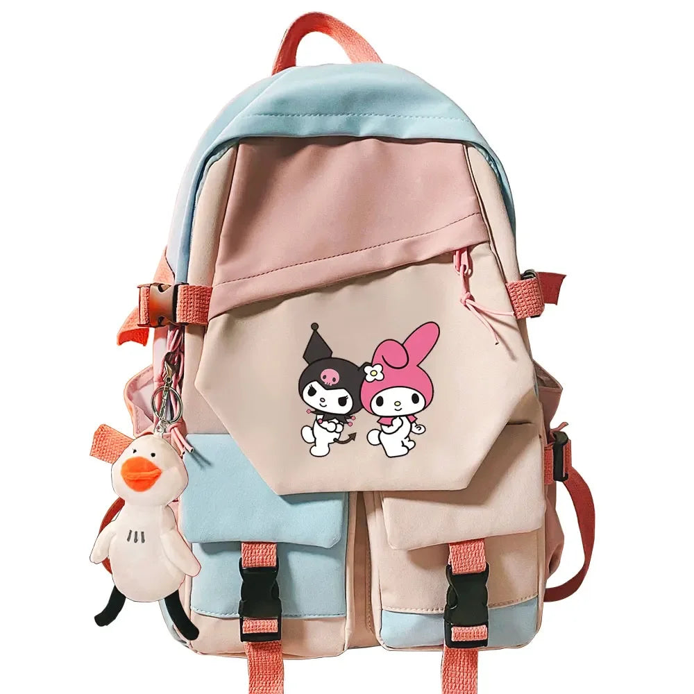 Kawaii Kuromi Melody Girls Kids School Book Bags Women Patchwork Bagpack Teenagers Schoolbags Canvas Student Backpack