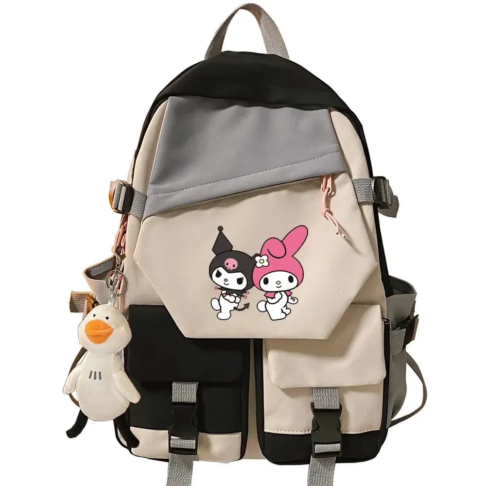 Kawaii Kuromi Melody Girls Kids School Book Bags Women Patchwork Bagpack Teenagers Schoolbags Canvas Student Backpack