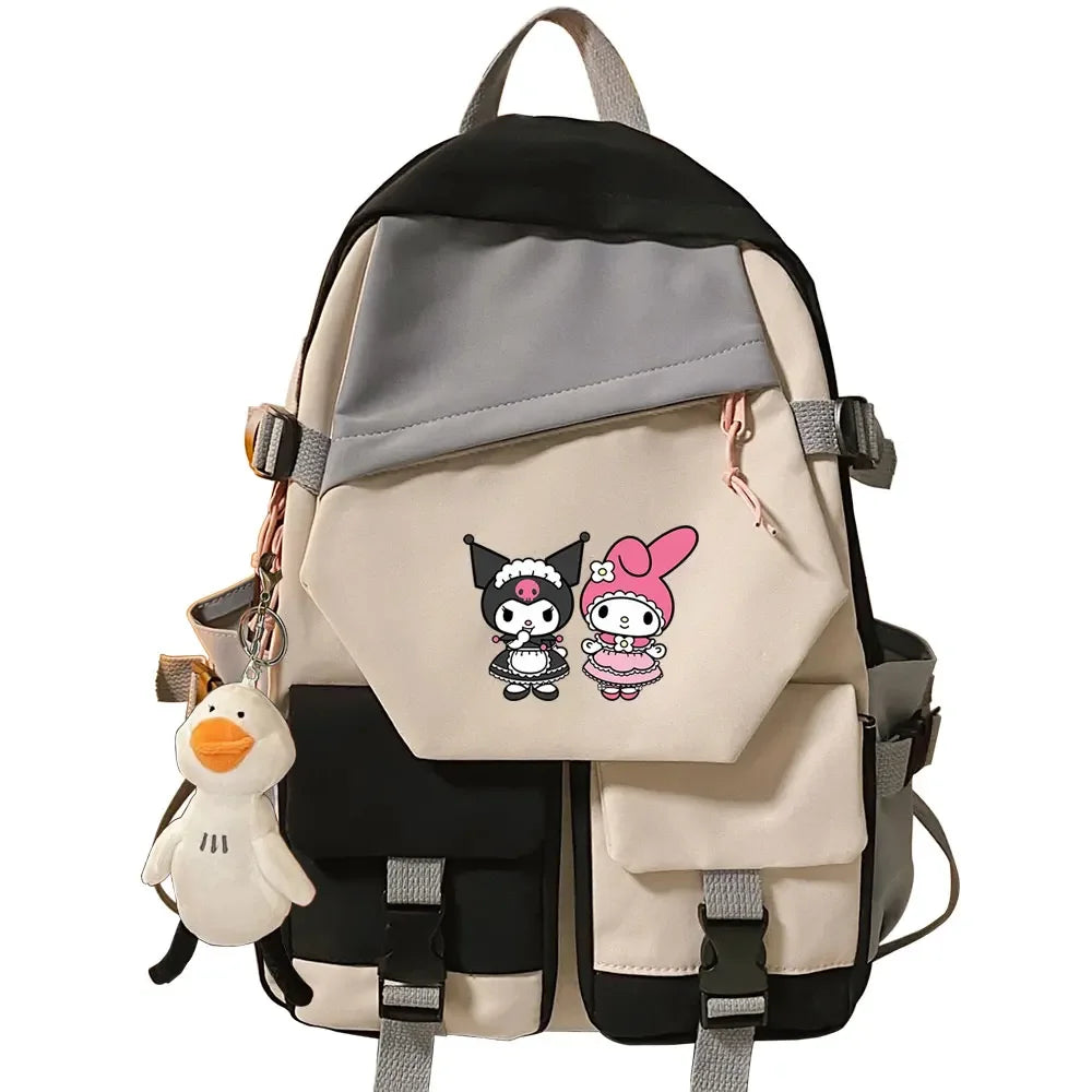 Kawaii Kuromi Melody Girls Kids School Book Bags Women Patchwork Bagpack Teenagers Schoolbags Canvas Student Backpack