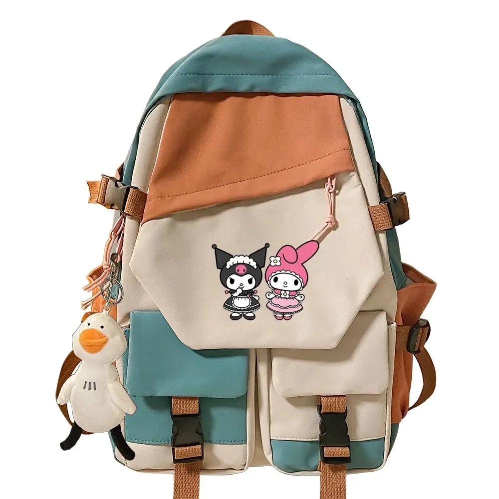 Kawaii Kuromi Melody Girls Kids School Book Bags Women Patchwork Bagpack Teenagers Schoolbags Canvas Student Backpack