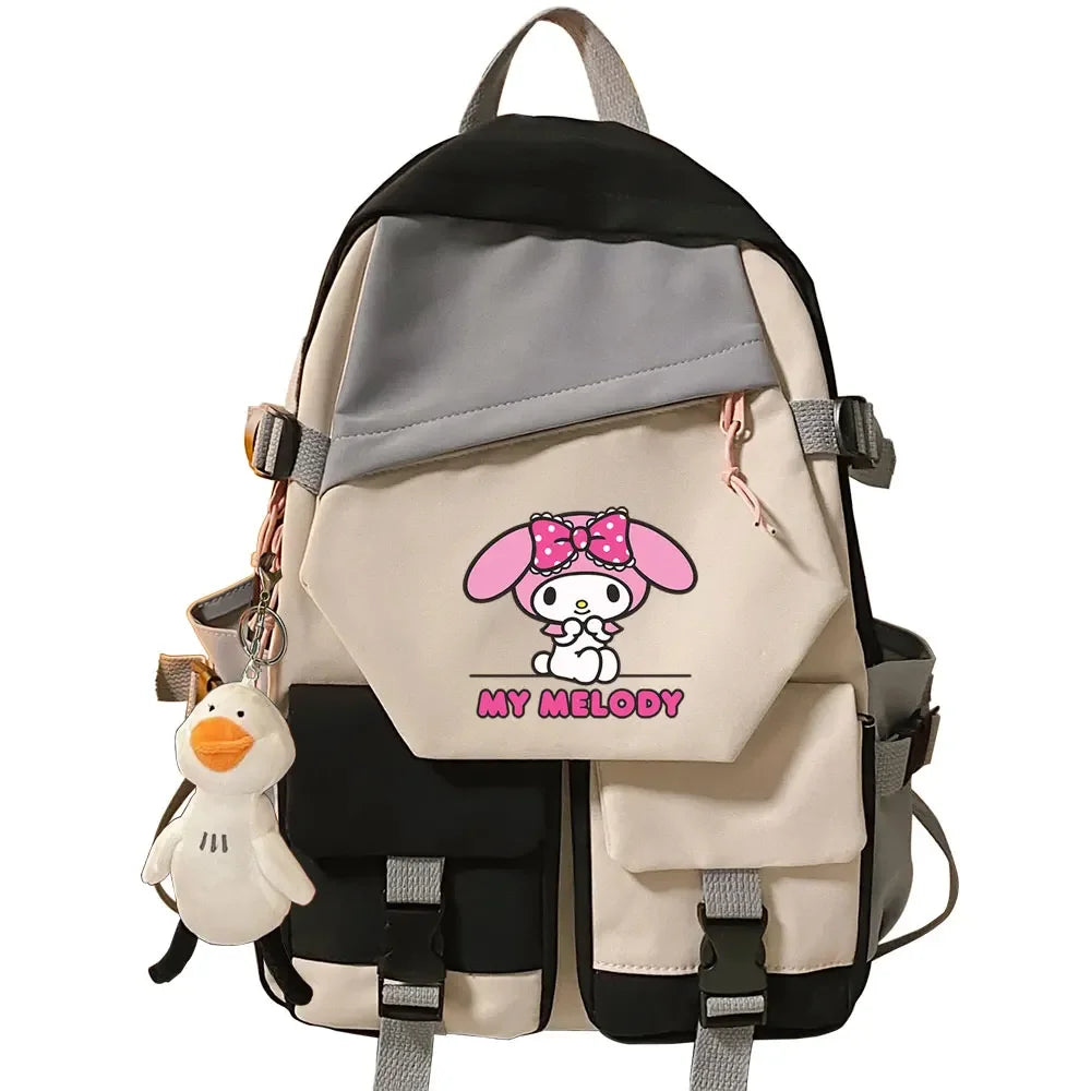 Kawaii Kuromi Melody Girls Kids School Book Bags Women Patchwork Bagpack Teenagers Schoolbags Canvas Student Backpack