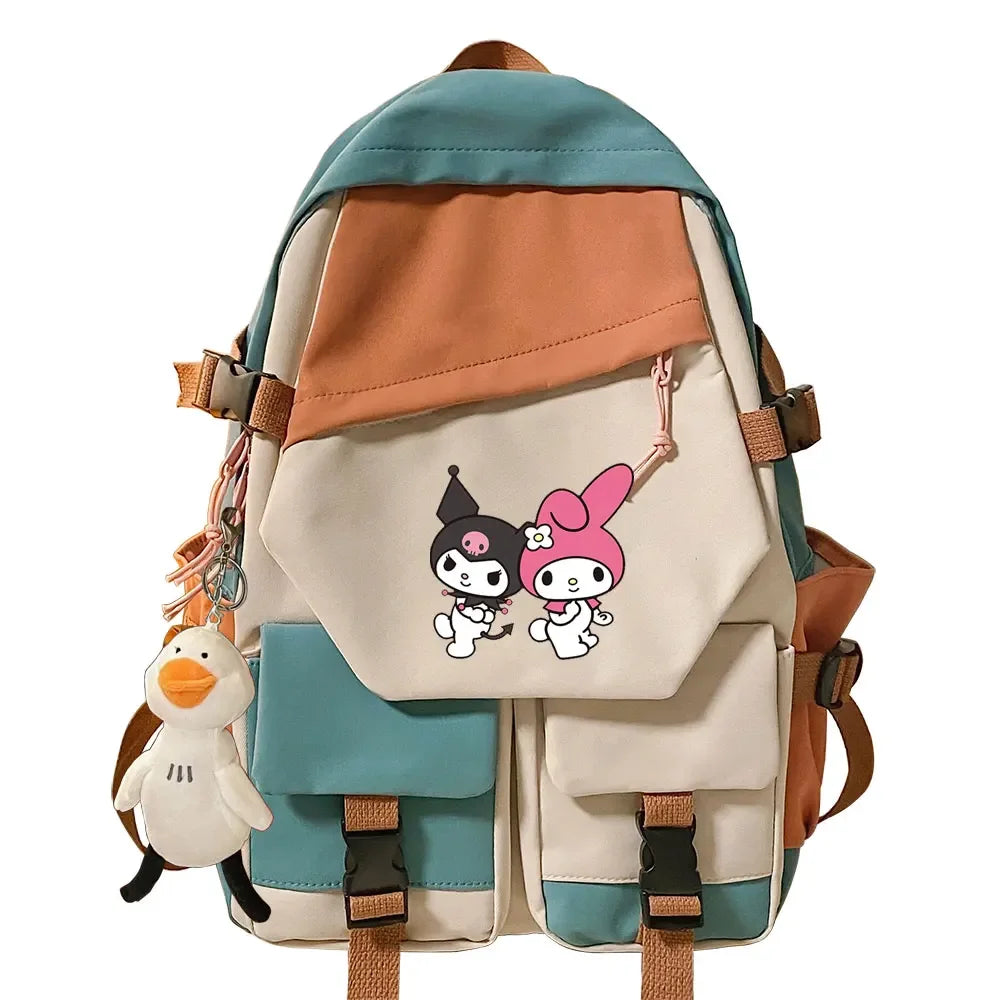 Kawaii Kuromi Melody Girls Kids School Book Bags Women Patchwork Bagpack Teenagers Schoolbags Canvas Student Backpack