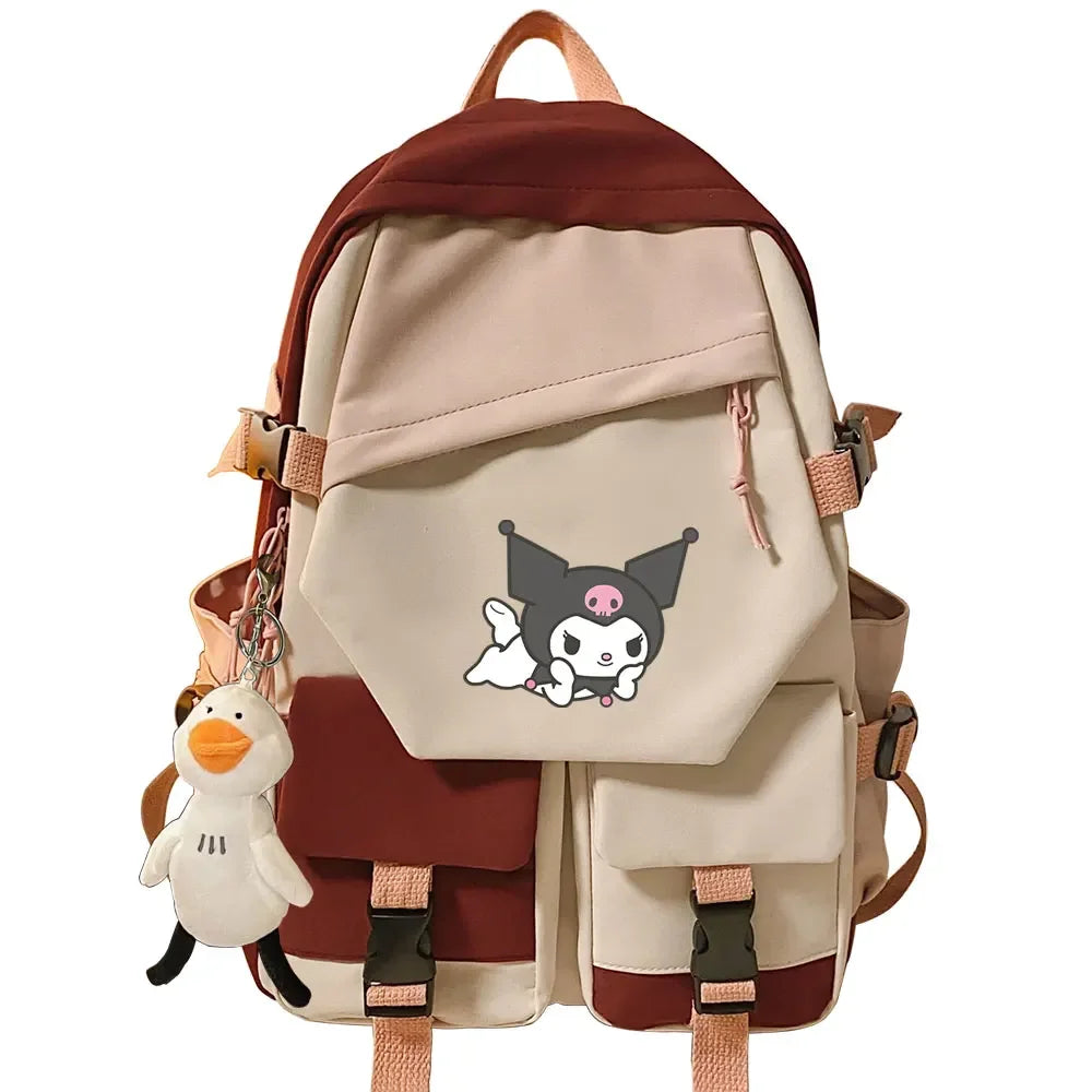 Kawaii Kuromi Melody Girls Kids School Book Bags Women Patchwork Bagpack Teenagers Schoolbags Canvas Student Backpack