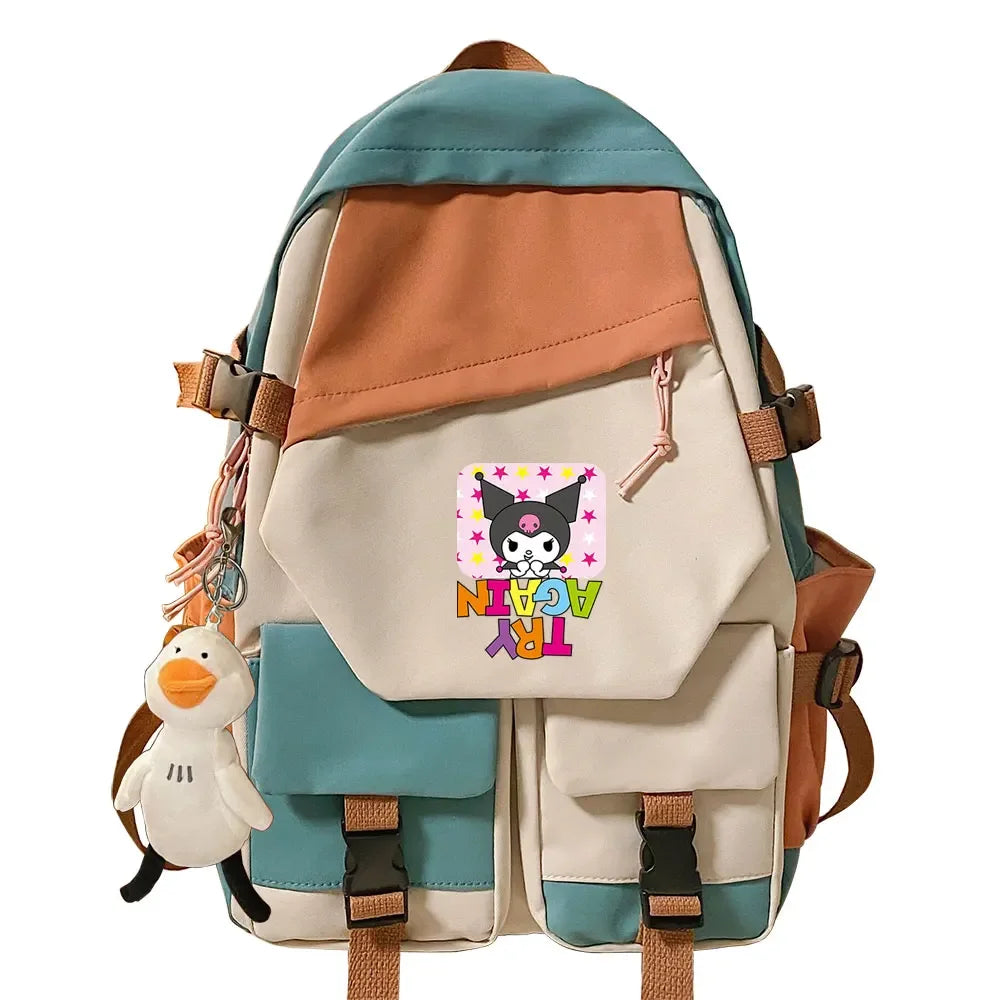 Kawaii Kuromi Melody Girls Kids School Book Bags Women Patchwork Bagpack Teenagers Schoolbags Canvas Student Backpack