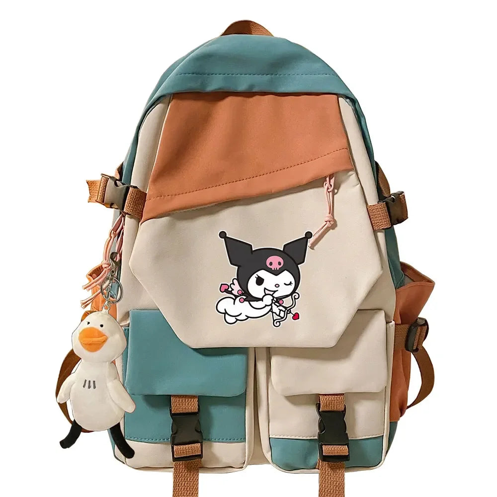 Kawaii Kuromi Melody Girls Kids School Book Bags Women Patchwork Bagpack Teenagers Schoolbags Canvas Student Backpack