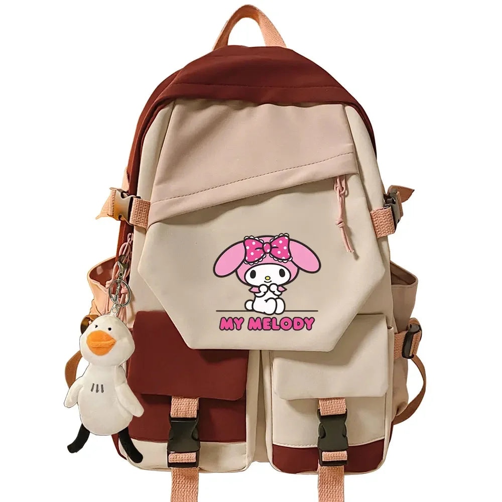 Kawaii Kuromi Melody Girls Kids School Book Bags Women Patchwork Bagpack Teenagers Schoolbags Canvas Student Backpack