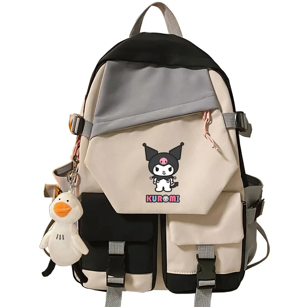 Kawaii Kuromi Melody Girls Kids School Book Bags Women Patchwork Bagpack Teenagers Schoolbags Canvas Student Backpack