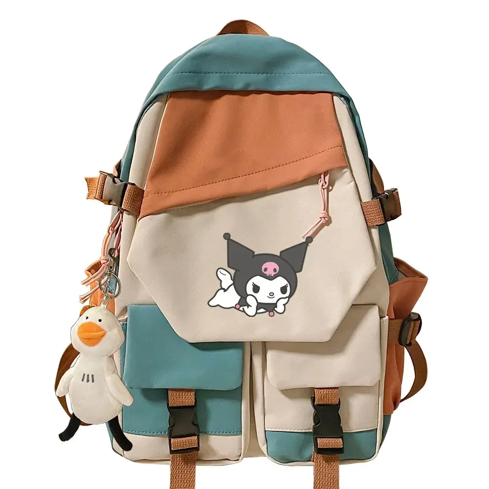 Kawaii Kuromi Melody Girls Kids School Book Bags Women Patchwork Bagpack Teenagers Schoolbags Canvas Student Backpack