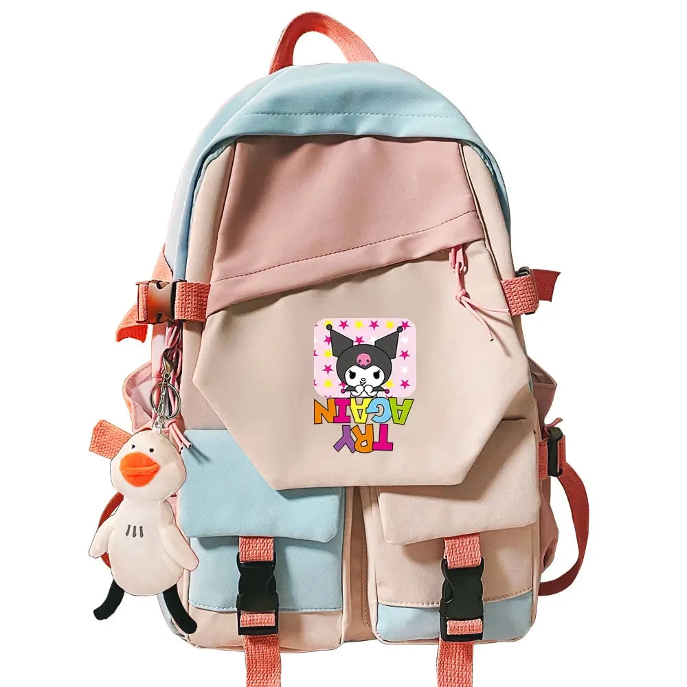 Kawaii Kuromi Melody Girls Kids School Book Bags Women Patchwork Bagpack Teenagers Schoolbags Canvas Student Backpack