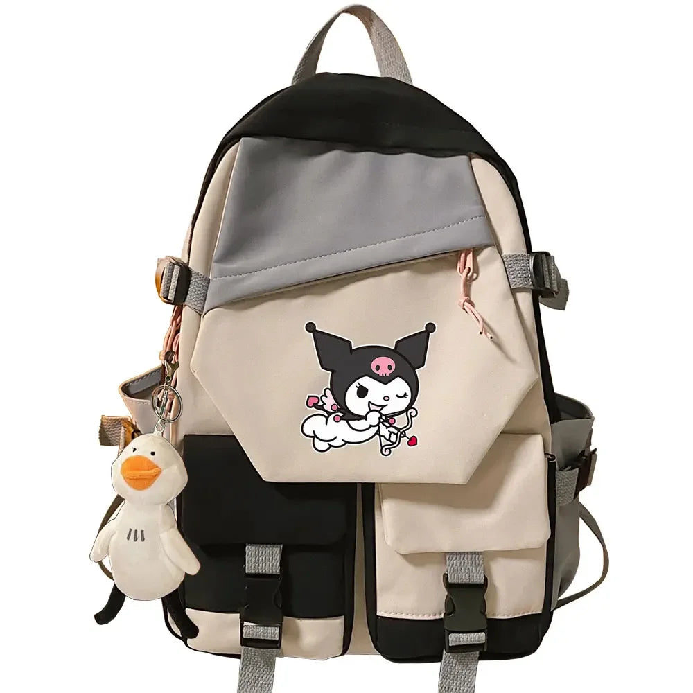 Kawaii Kuromi Melody Girls Kids School Book Bags Women Patchwork Bagpack Teenagers Schoolbags Canvas Student Backpack