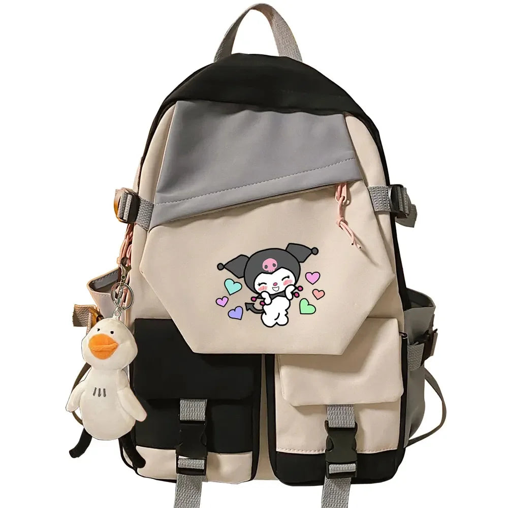 Kawaii Kuromi Melody Girls Kids School Book Bags Women Patchwork Bagpack Teenagers Schoolbags Canvas Student Backpack